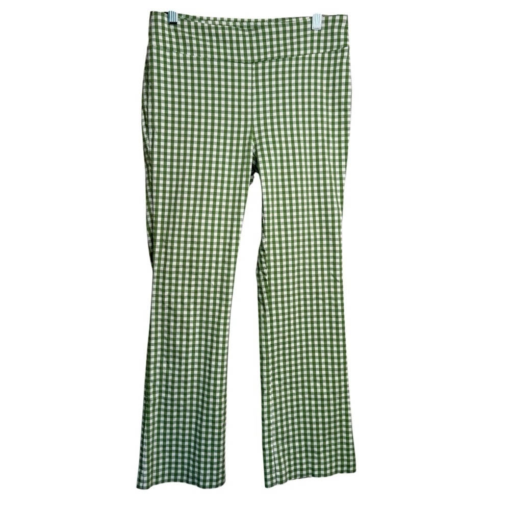 J. McLaughlin Pull On Maisie Gingham Green and  White Pants Crop Size 6 C14